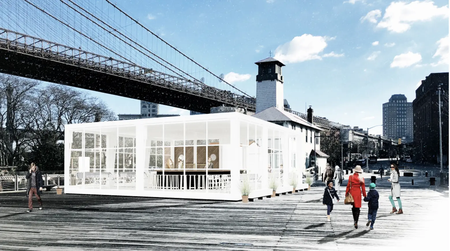Fulton Ferry landing concession, restaurants, DUMBO, 1 water street, Sterling architecture