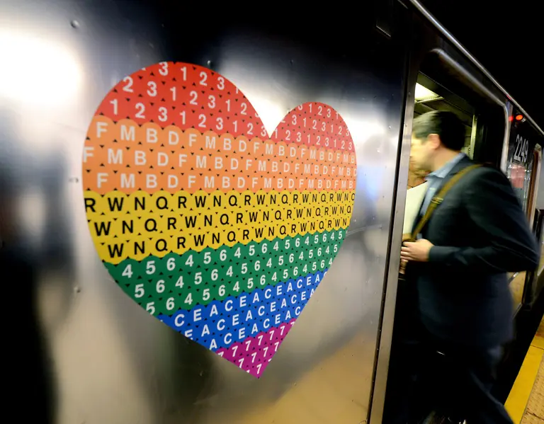 You can buy the Pride rainbow heart decals that adorn NYC subway cars