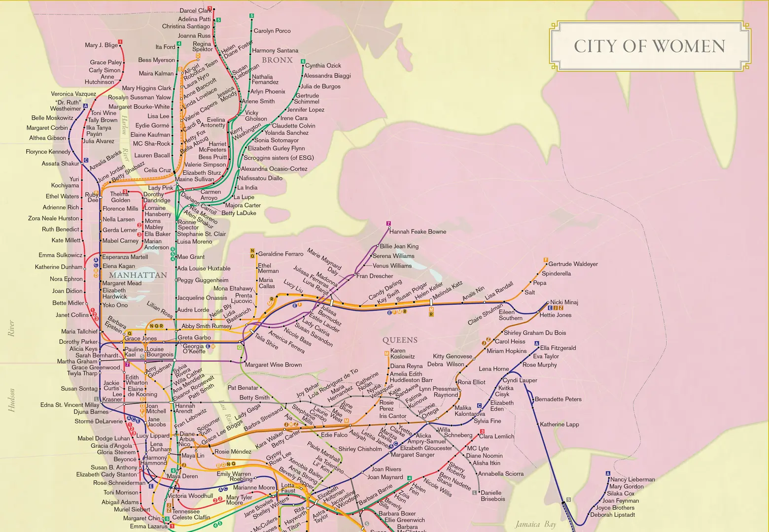New City of Women map assigns a significant female figure to all 424 subway stations