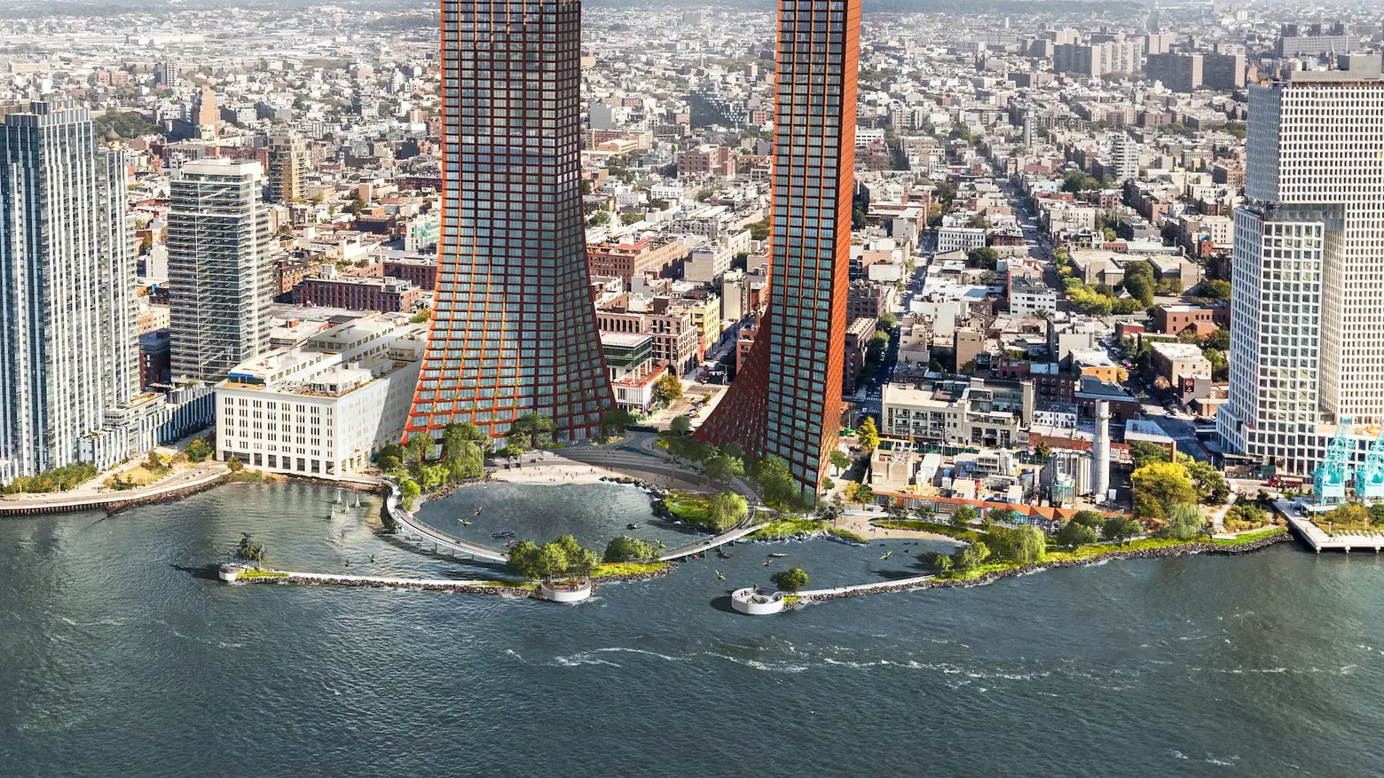 Massive Bjarke Ingels-designed apartment towers and public beach planned for Williamsburg
