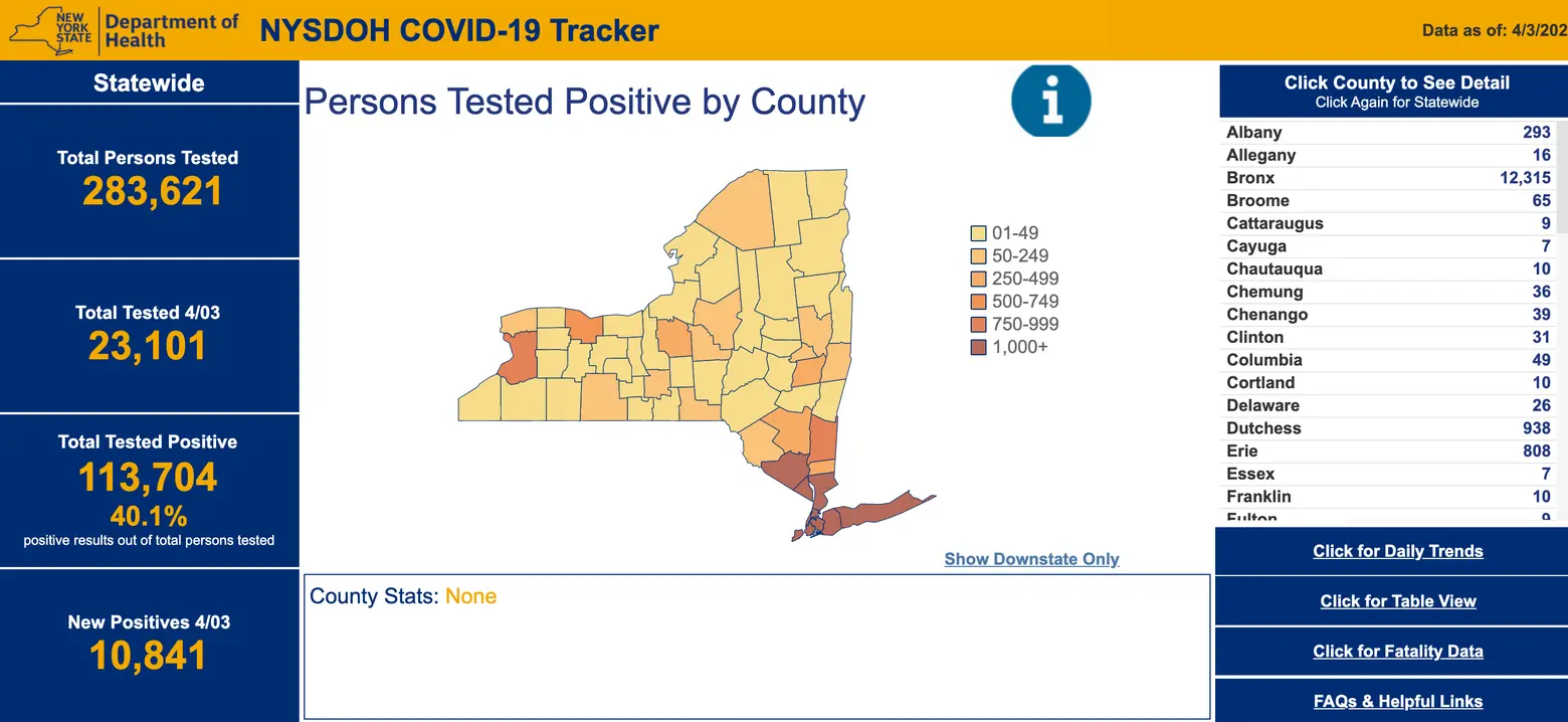 New York State launches daily COVID-19 tracker