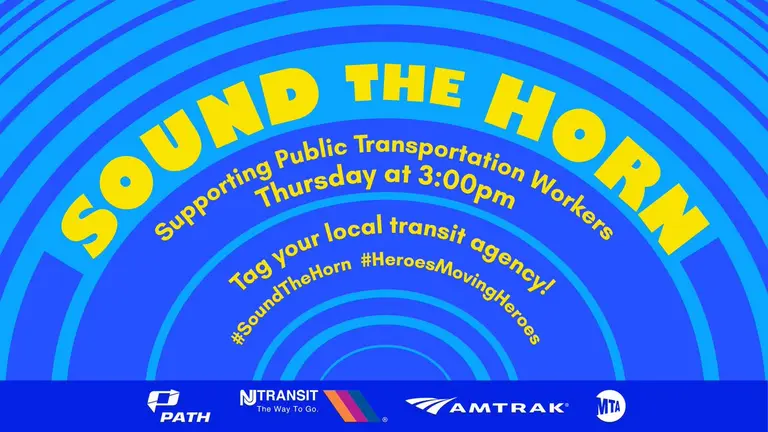 Trains, buses, and ferries will #SoundTheHorn today at 3pm to honor transit workers