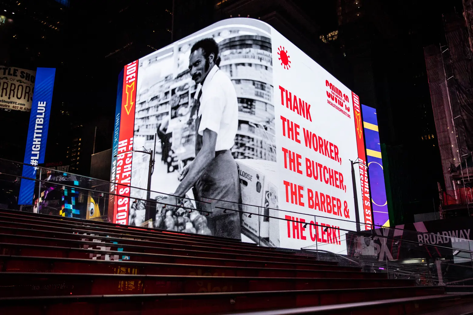 Public art campaign lights up Times Square in support of essential workers