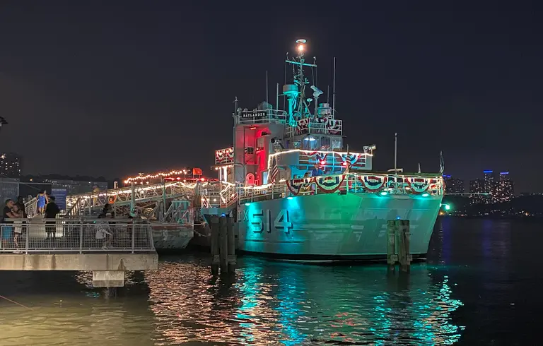 An aircraft carrier has been transformed into a floating restaurant in Harlem