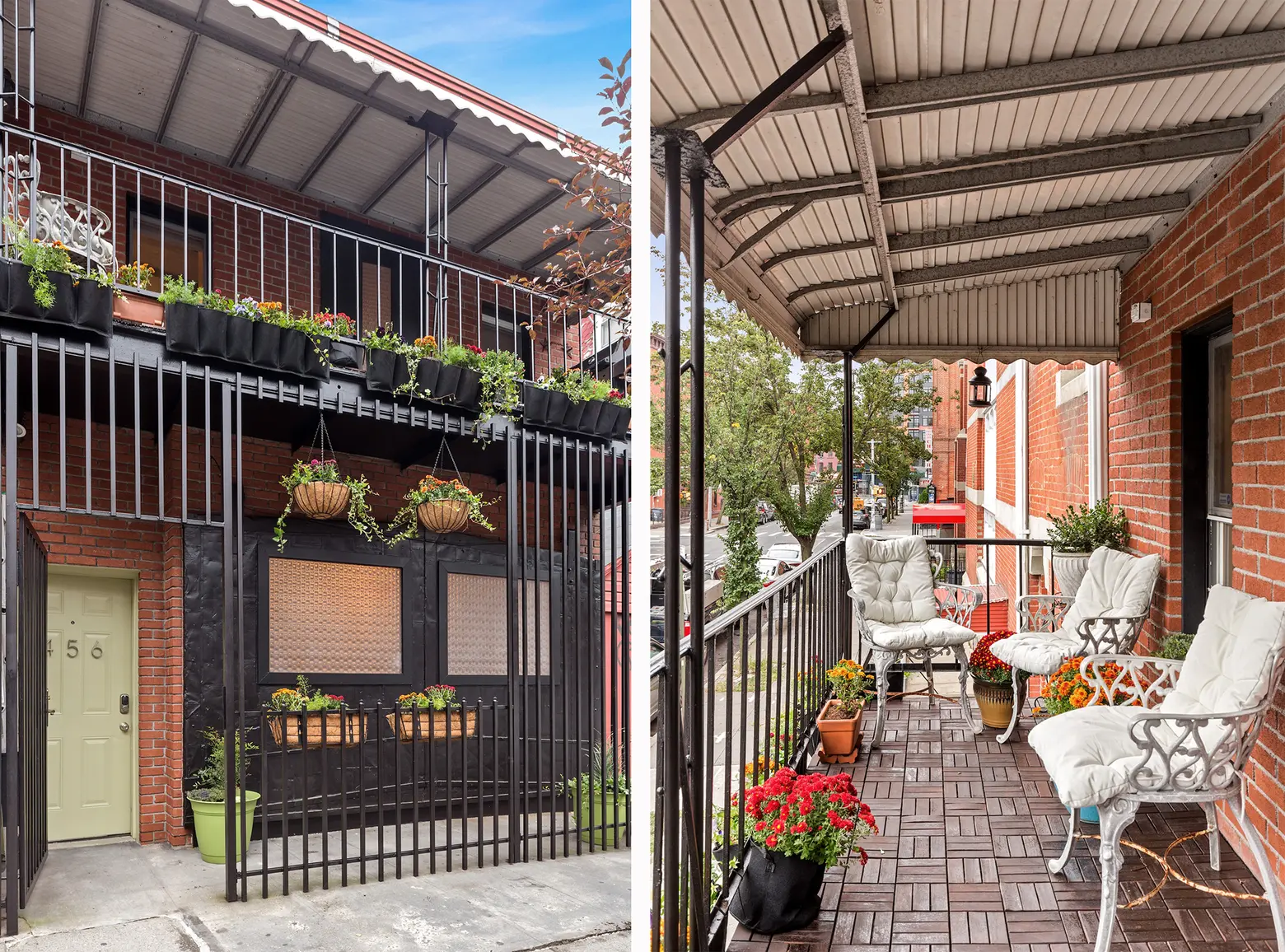 $950K Bed-Stuy cottage has a New Orleans-style balcony and doors from the Domino Sugar Factory