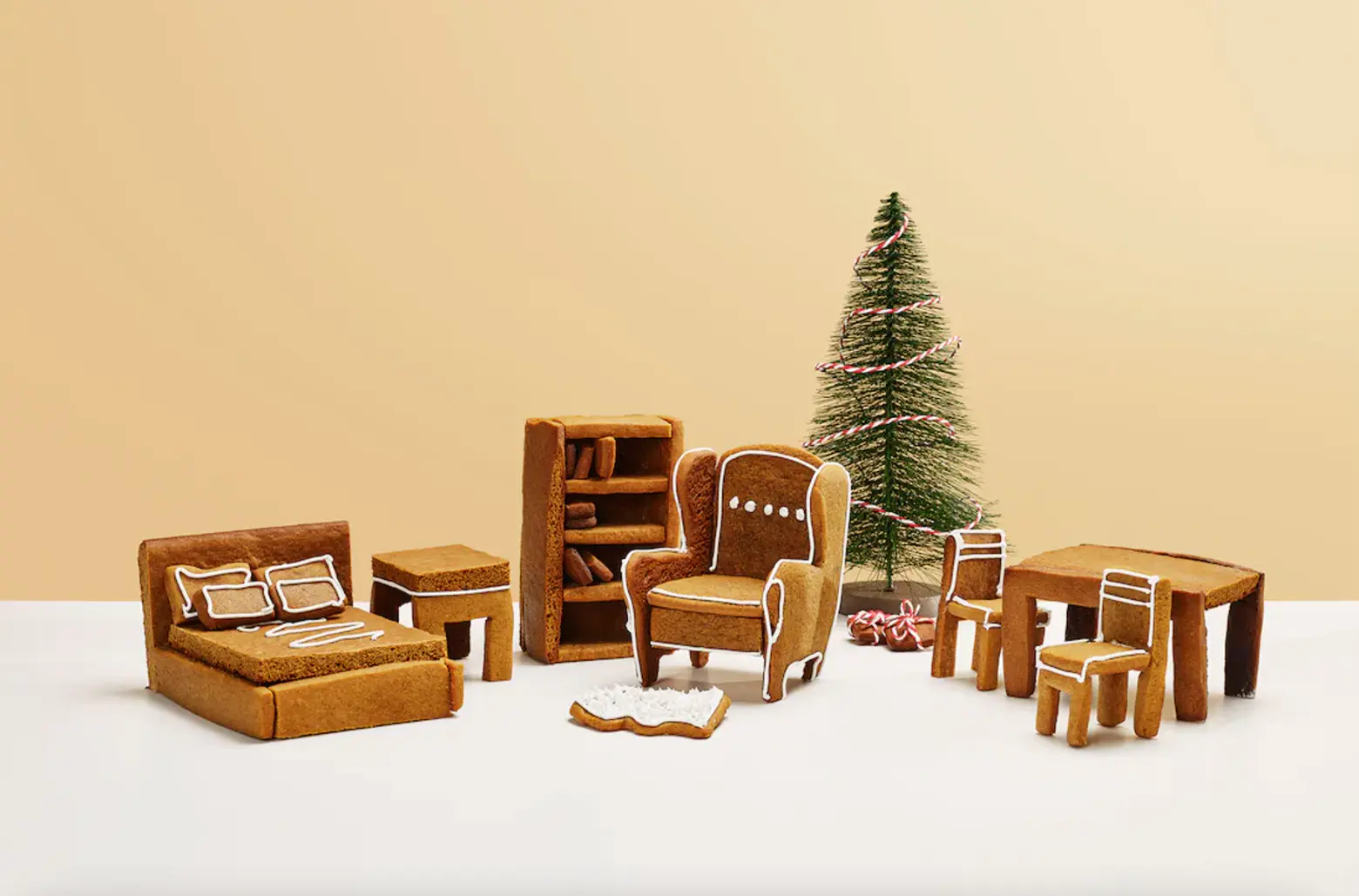 This fun gingerbread house lets you build mini IKEA furniture at home