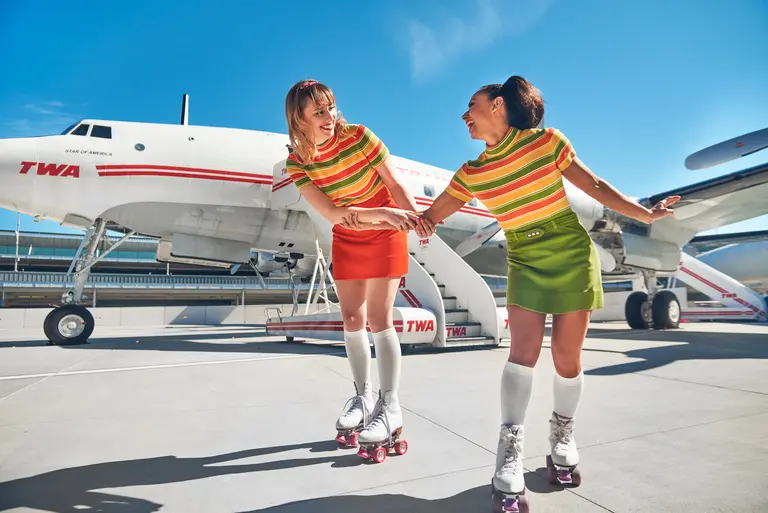 You can roller skate outside on the TWA Hotel’s tarmac