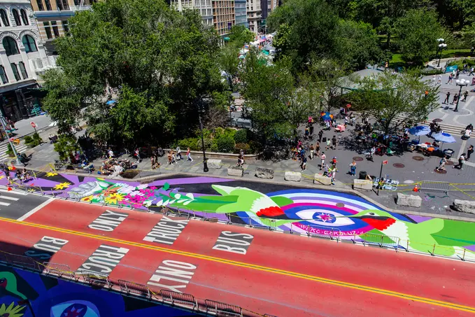 Vibrant new street mural takes over Union Square's 14th Street | 6sqft