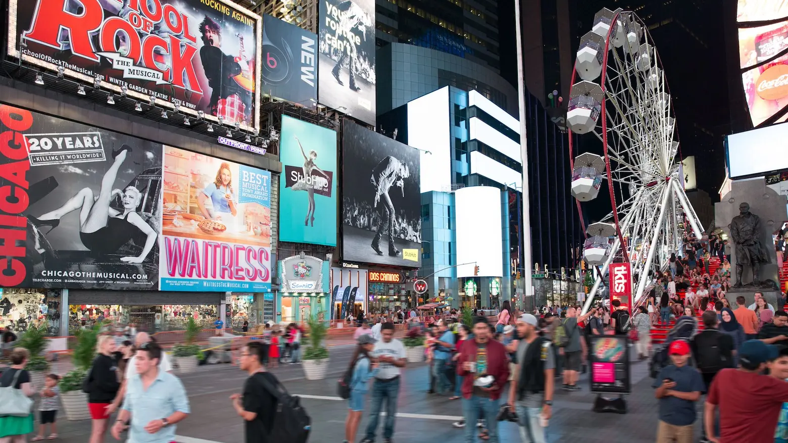 You can ride an 11-story Ferris wheel in the middle of Times Square