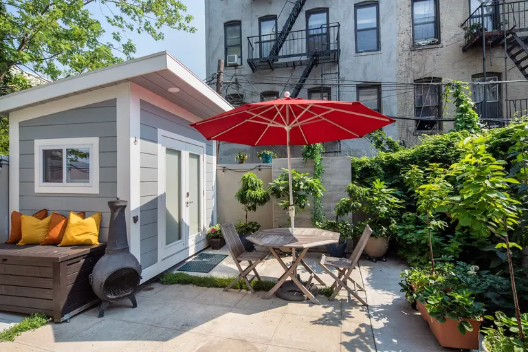 $1.4M Park Slope condo has 14-foot ceilings and a backyard gardening shed