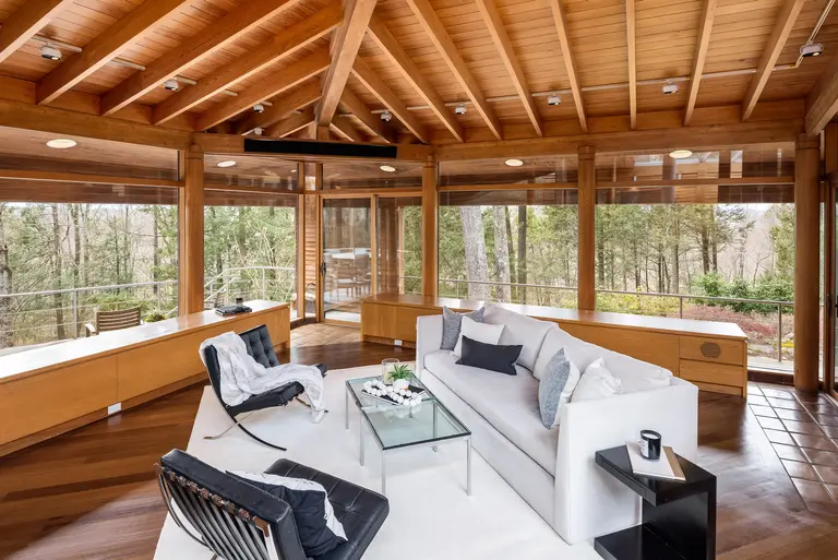 $4.5M modern treehouse in Westchester is surrounded by woods, ponds, and a pool