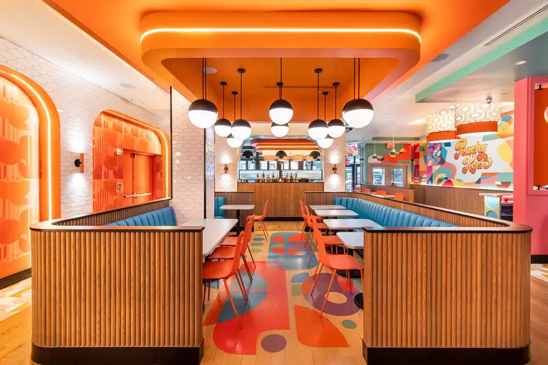 Inside Peachy Keen, a ’70s-inspired Times Square restaurant with funky decor and comfort food