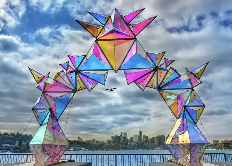 An iridescent sculpture seen at Burning Man is now on view at Brookfield Place