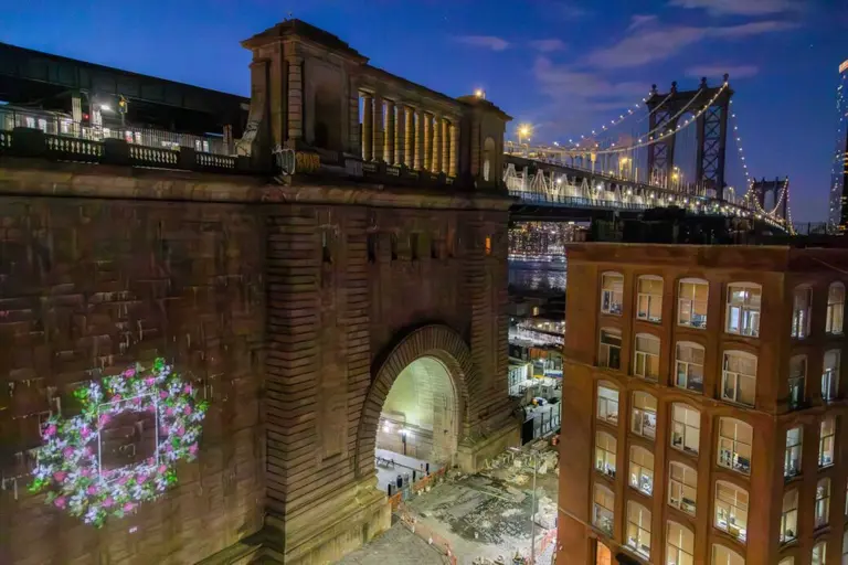 Stunning video art projected onto the Manhattan Bridge, BQE in Dumbo
