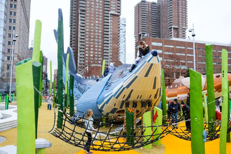 Marine science-themed playground with giant climbable fish opens in Hudson River Park