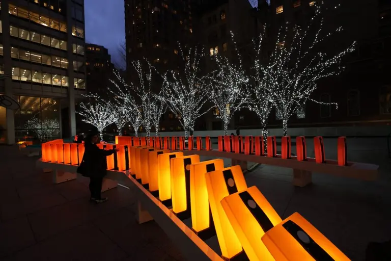 Play with giant light-up dominos in the Financial District
