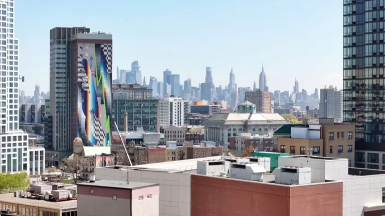 Artist Felipe Pantone’s biggest mural yet dazzles the Jersey City skyline